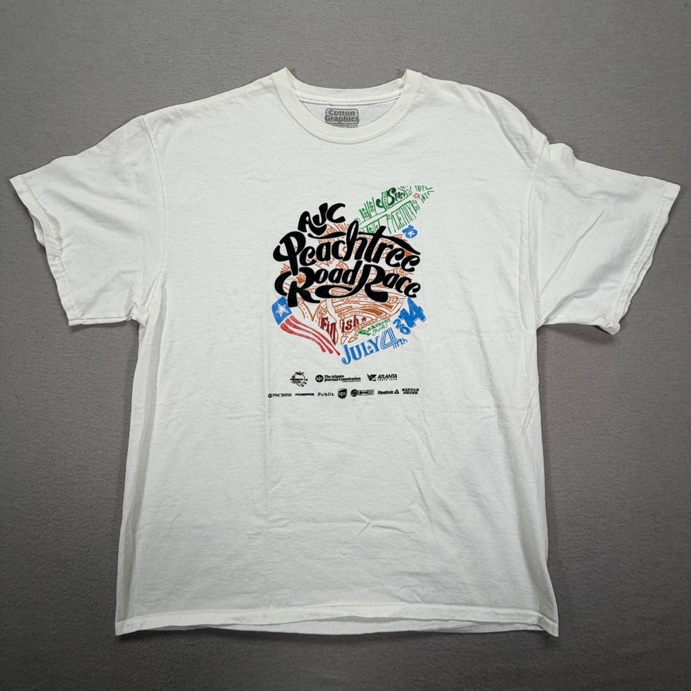 Cotton Graphics Mens T-Shirt Regular White Peachtree Road Race 2014 Graphic XL